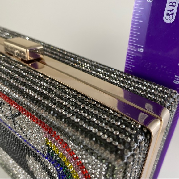 Insanely cool rhinestone covered box clutch “80s Rock” NEW - Picture 5 of 6